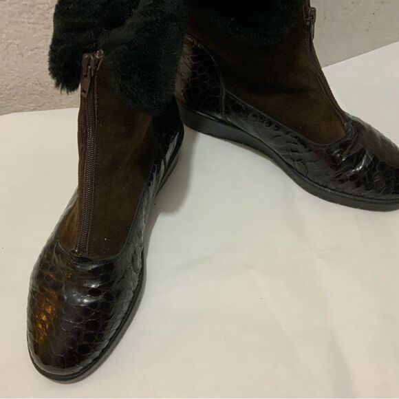 Rieker Brown Alligator Print Faux Fur Zip Up Boots Women's 5.5 UK / US 7.5 - Picture 5 of 10